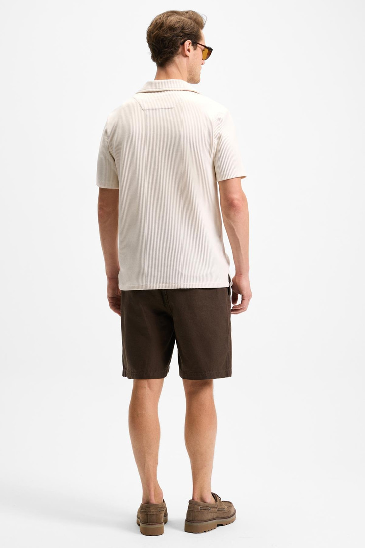 ERMANO Erkek Regular Fit Kısa Kollu Gömlek Yaka Düğmeli Krem Gömlek