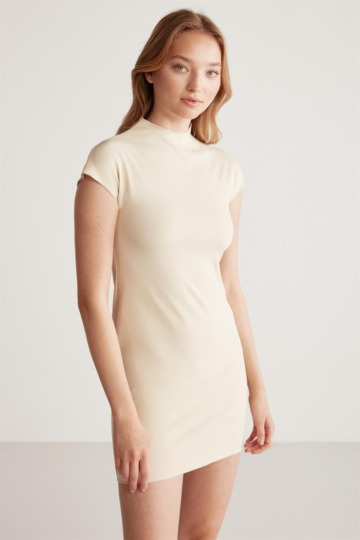 ESTELLE Örme Slim Taş Rengi Tekli Elbise