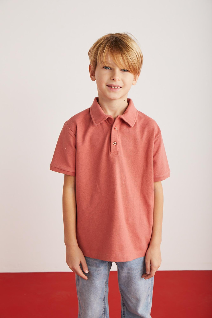 ETHEL-GRM24002  100% pamuk  kısa kollu polo yaka tshirt Kiremit - Grimelanj Polo Yaka T-shirt