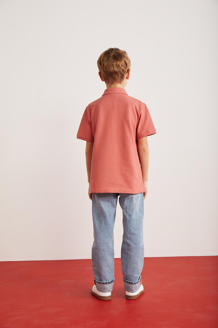 ETHEL-GRM24002  100% pamuk  kısa kollu polo yaka tshirt Kiremit - Grimelanj Polo Yaka T-shirt