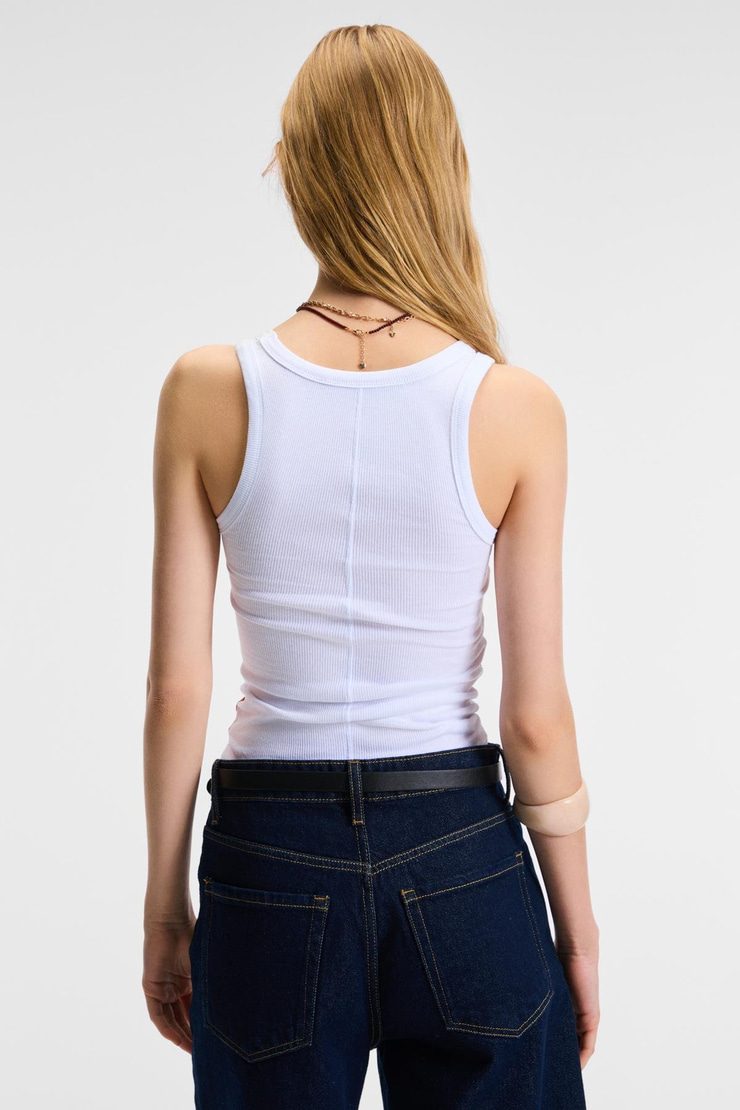 FARENELLA Esnek Ribana Kumaşlı Çiçek Baskılı Slim Beyaz Atlet