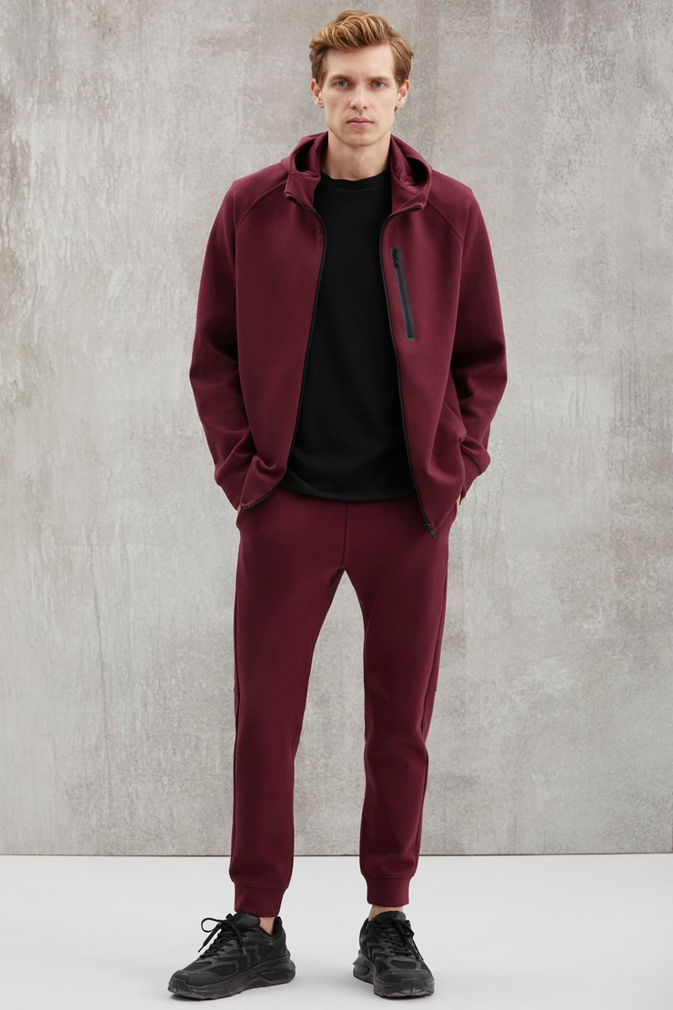 FERB  Relaxed Bordo Tekli Eşofman Altı