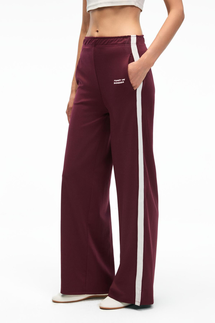 FINYARA Kadın Oversize Çift Cep Nakış ve Yan Şerit Detaylı Bordo Eşofman Altı