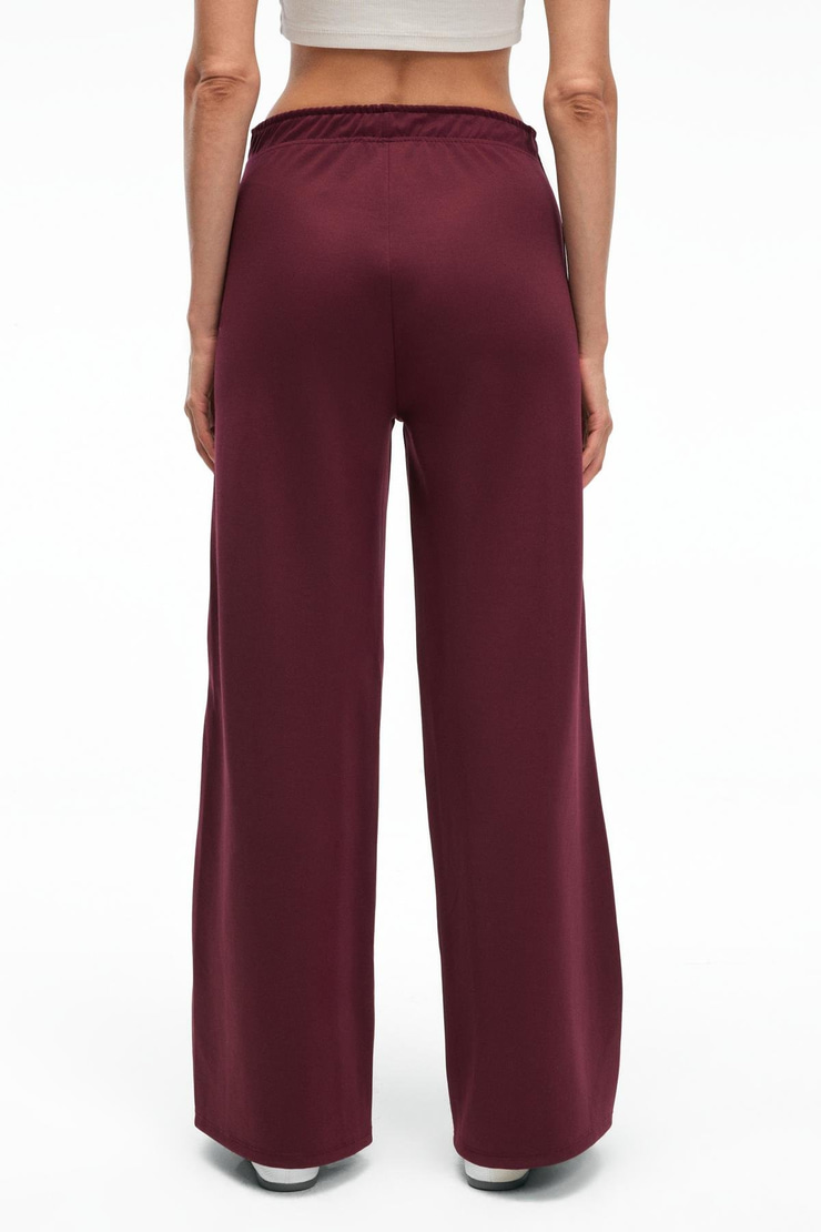 FINYARA Kadın Oversize Çift Cep Nakış ve Yan Şerit Detaylı Bordo Eşofman Altı