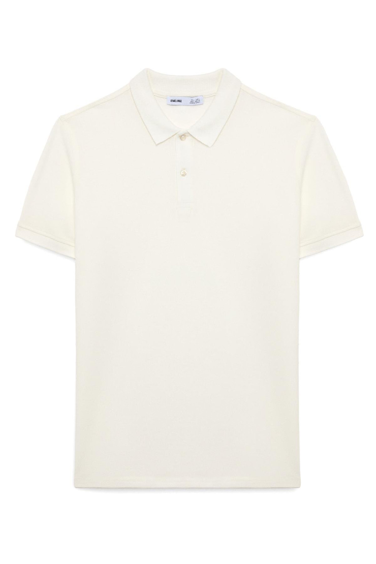 FLEXORE Erkek %100 Pamuk Kısa Kollu Regular Fit Ekru Polo Yaka T-shirt