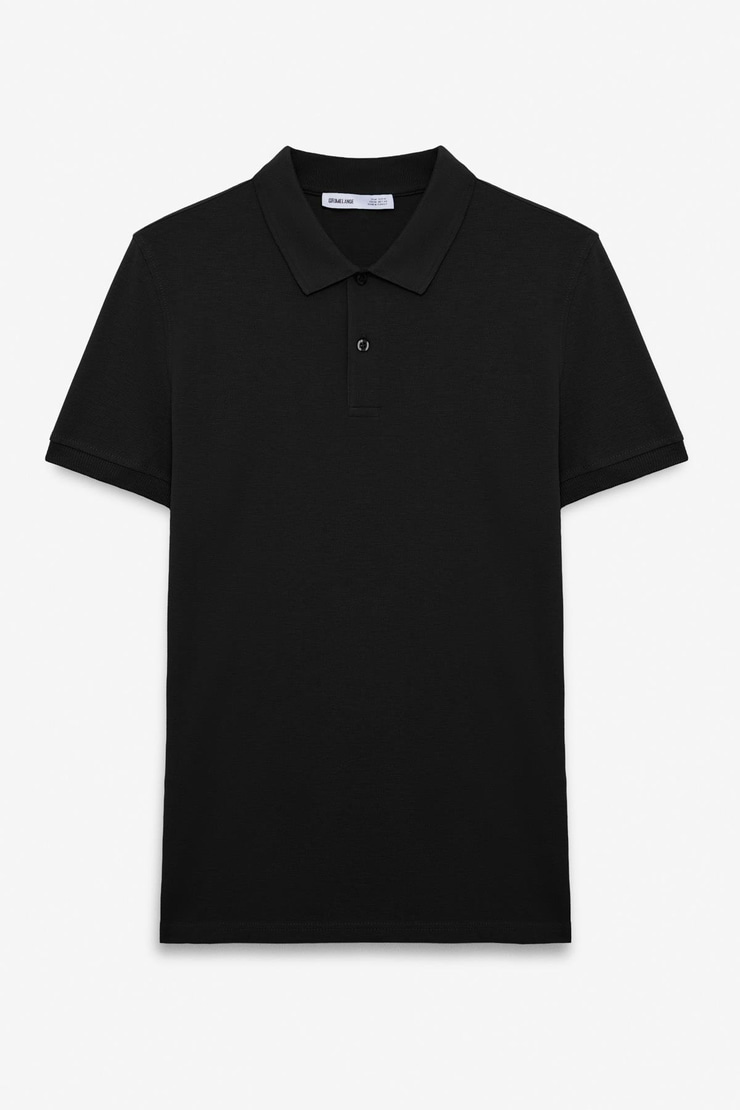 FLEXORE Erkek %100 Pamuk Kısa Kollu Regular Fit Siyah Polo Yaka T-shirt
