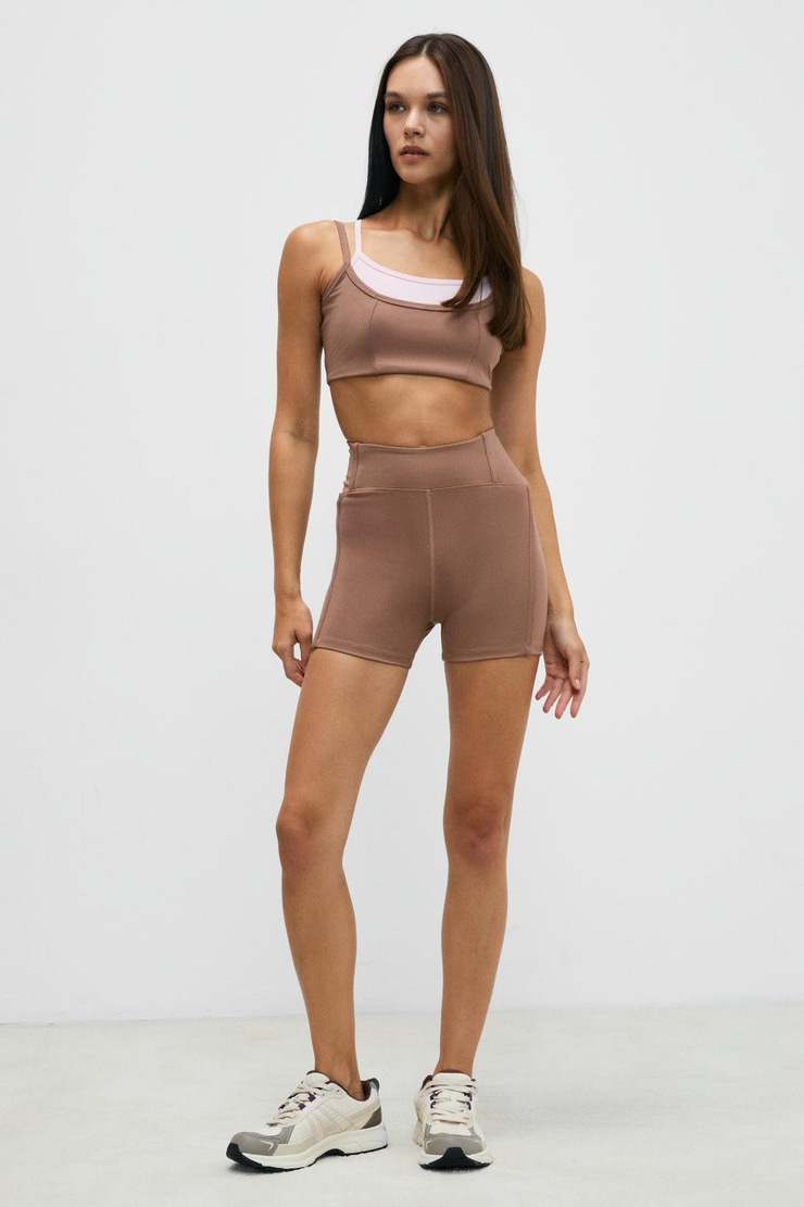 FLINTRA Kadın Yumuşak Ve Esnek Dokulu Biyeli Karyoka Dikişli Baskı Detaylı Kısa Vizon Tayt