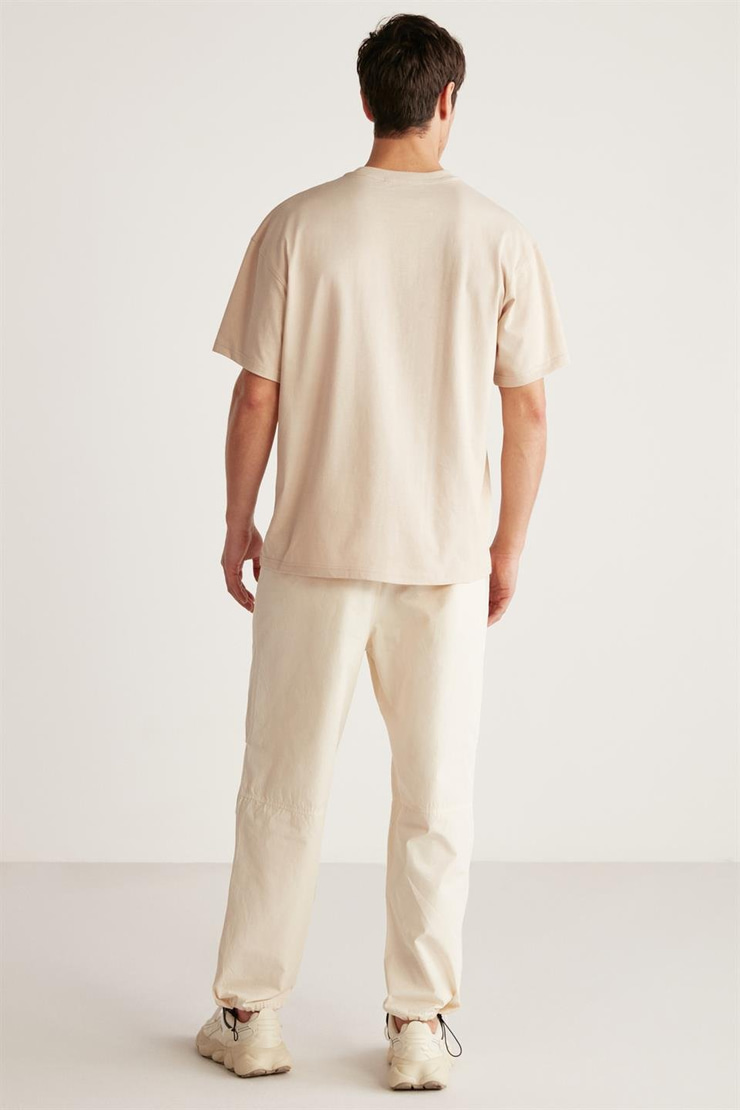 FLORAISON Örme Oversize Bej Tekli T-Shirt