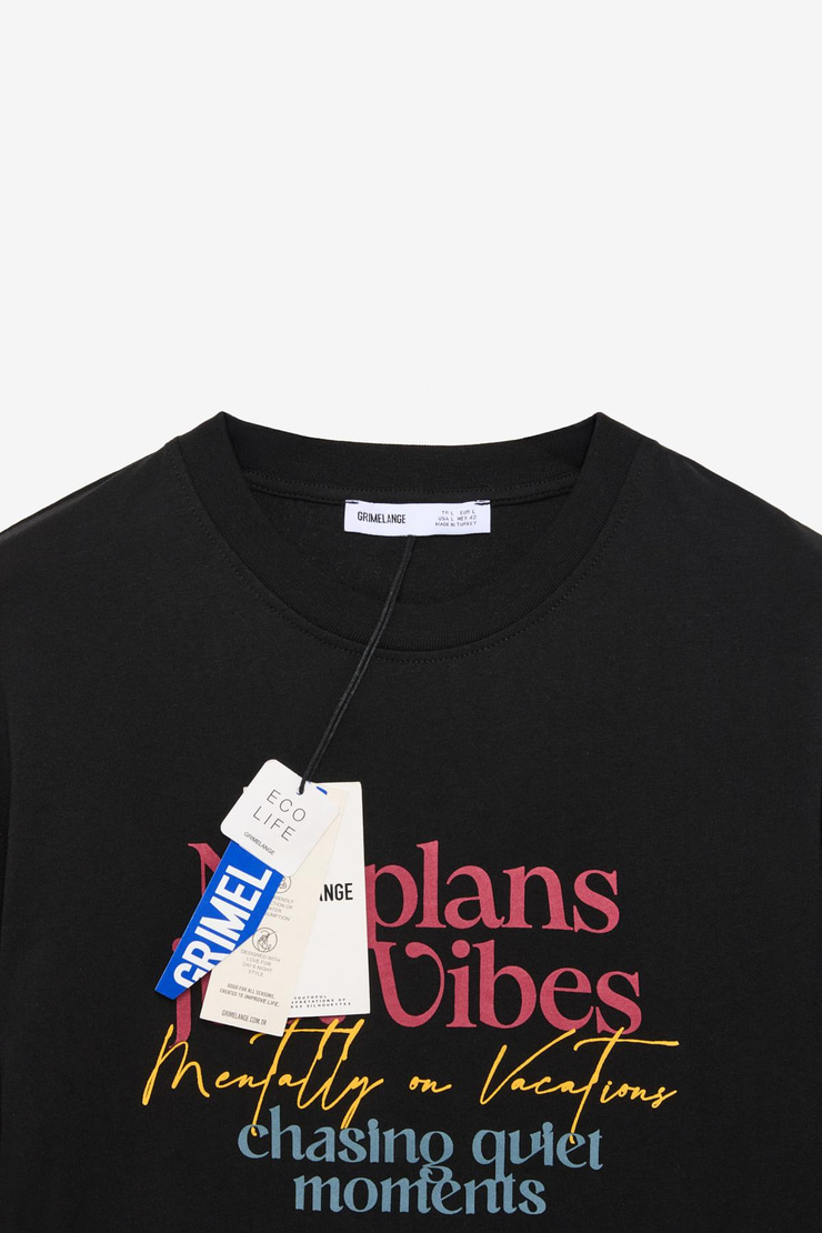 FRESH Erkek %100 Pamuk Oversize Fit Baskılı Kısa Kollu Yuvarlak Yakalı Siyah T-Shirt