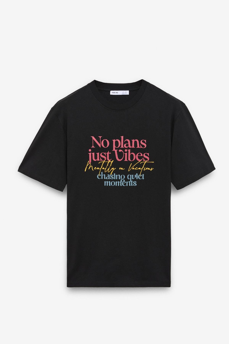 FRESH Erkek %100 Pamuk Oversize Fit Baskılı Kısa Kollu Yuvarlak Yakalı Siyah T-Shirt