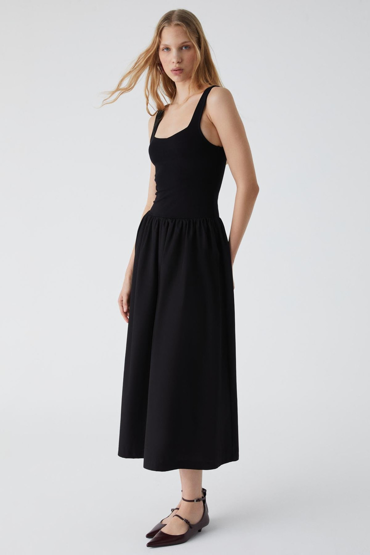 FUEGO Kadın Askılı Yaka Uzun Regular Siyah Elbise