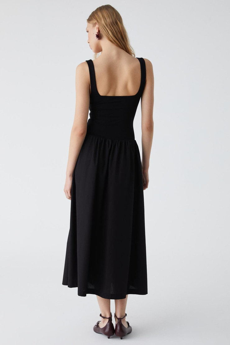 FUEGO Kadın Askılı Yaka Uzun Regular Siyah Elbise