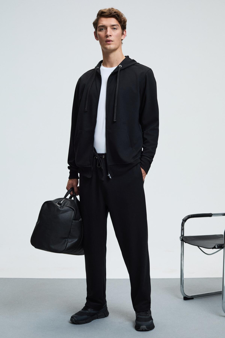 GAGE Erkek Kapüşonlu Metal Kuş Gözü Detaylı Fermuarlı Kordonlu Cepli Siyah Sweatshirt