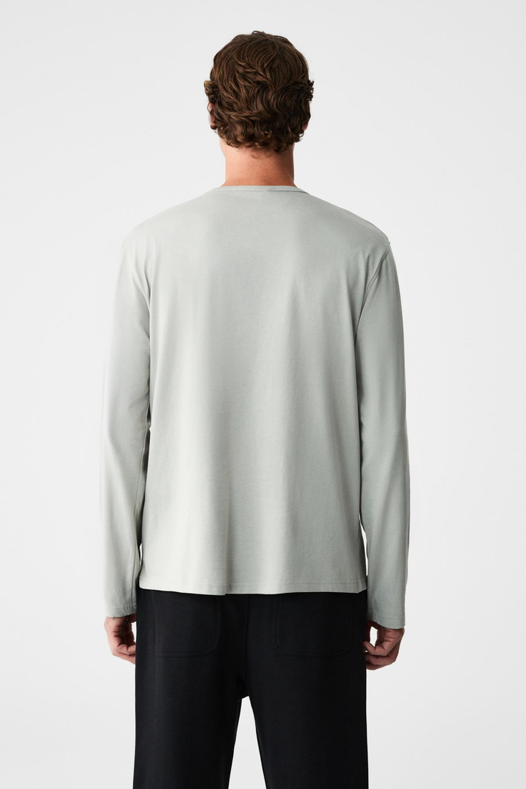 GRAVS Erkek %100 Pamuklu Yumuşak Kumaşlı Yuvarlak Yakalı Uzun Kollu Gri T-Shirt