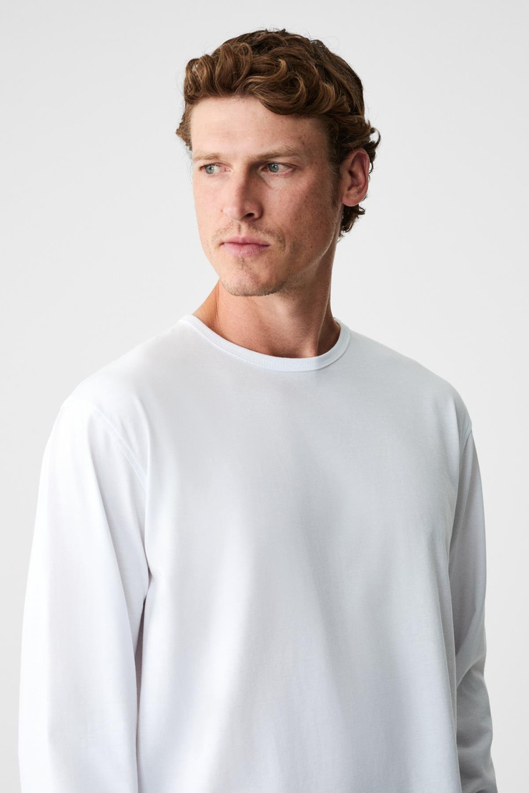 GRAVS Erkek %100 Pamuklu Yumuşak Kumaşlı Yuvarlak Yakalı Uzun Kollu Ekru T-Shirt