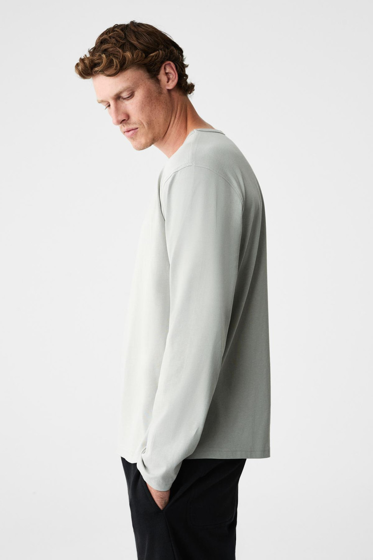 GRAVS Erkek %100 Pamuklu Yumuşak Kumaşlı Yuvarlak Yakalı Uzun Kollu Gri T-Shirt