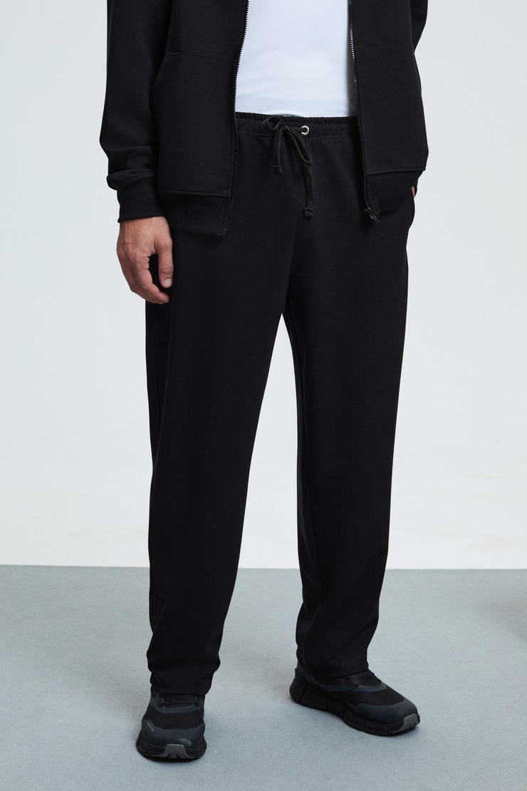 GRIFFIN Erkek Kordonlu Beli Lastikli Metal Kuş Gözü Detaylı Siyah Eşofman Altı