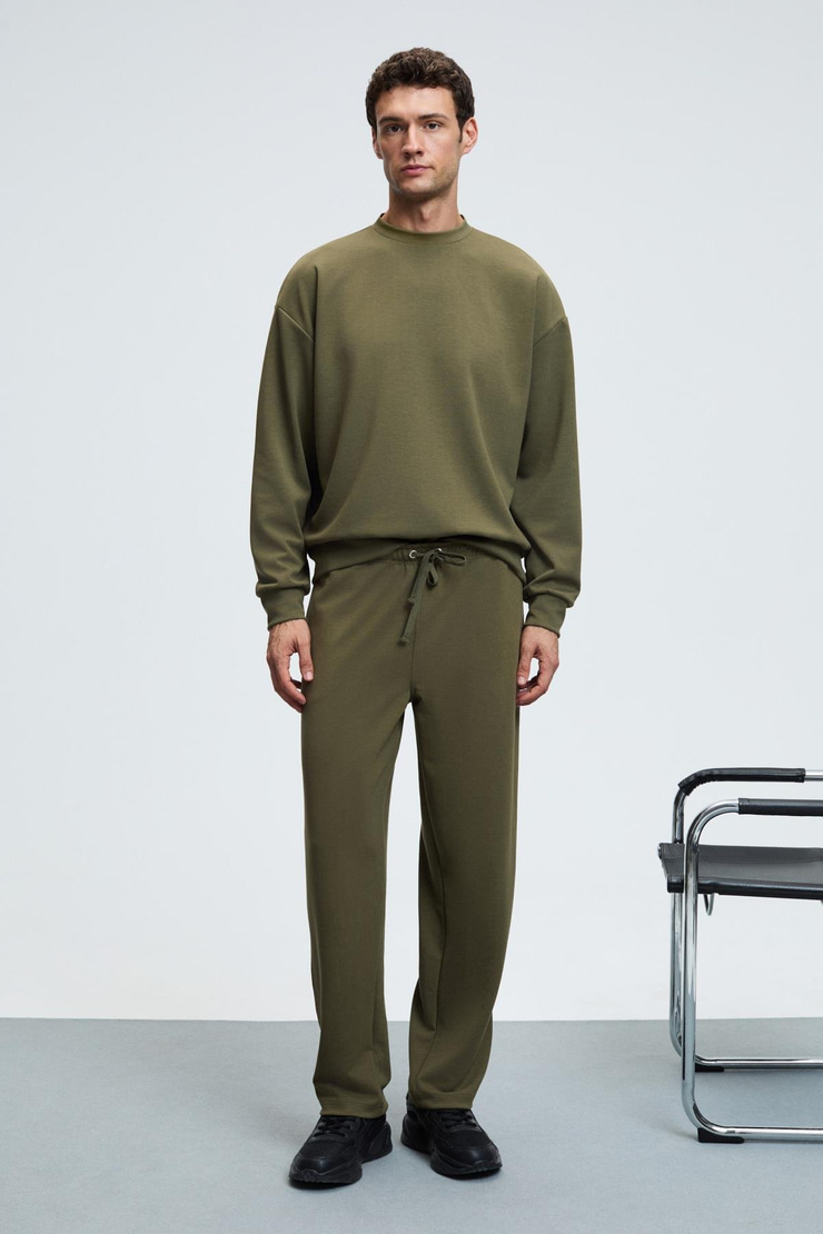 GRIFFIN Erkek Kordonlu Beli Lastikli Metal Kuş Gözü Detaylı Haki Eşofman Altı