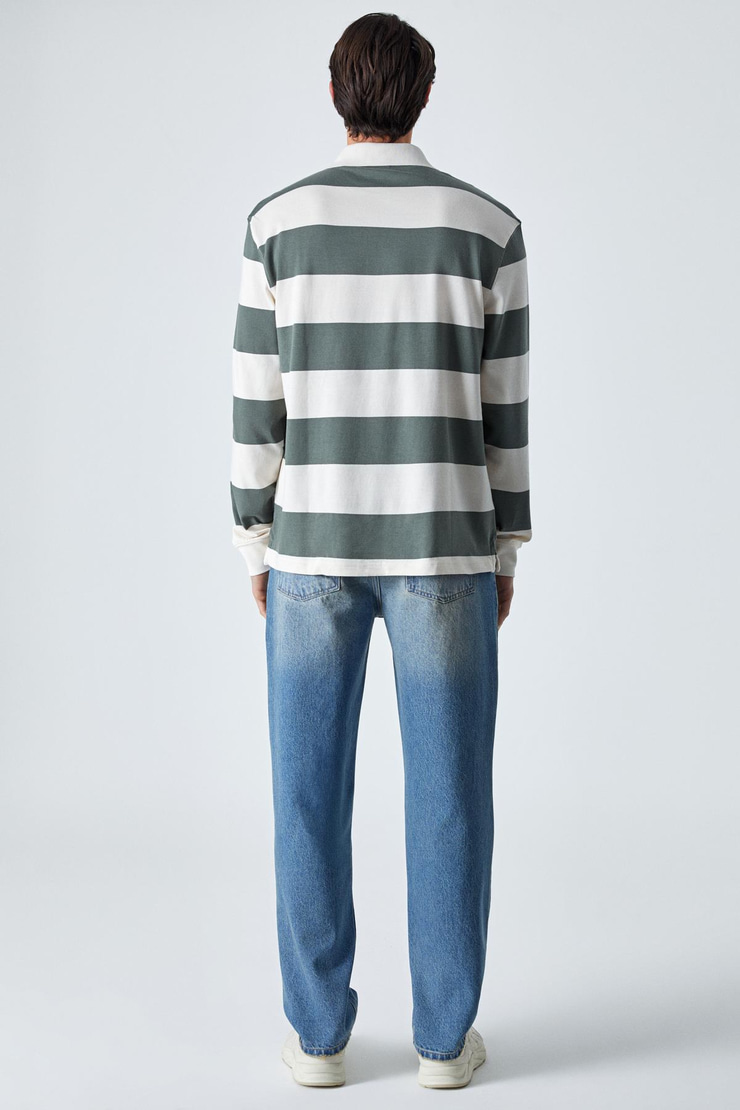 HAROLD Erkek Uzun Kollu Relaxed Fit Patlı Haki - Ekru Polo Yaka T-shirt