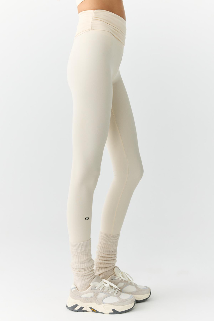 HELIA Kadın Beli Büzgülü Baskılı Ekru Tayt