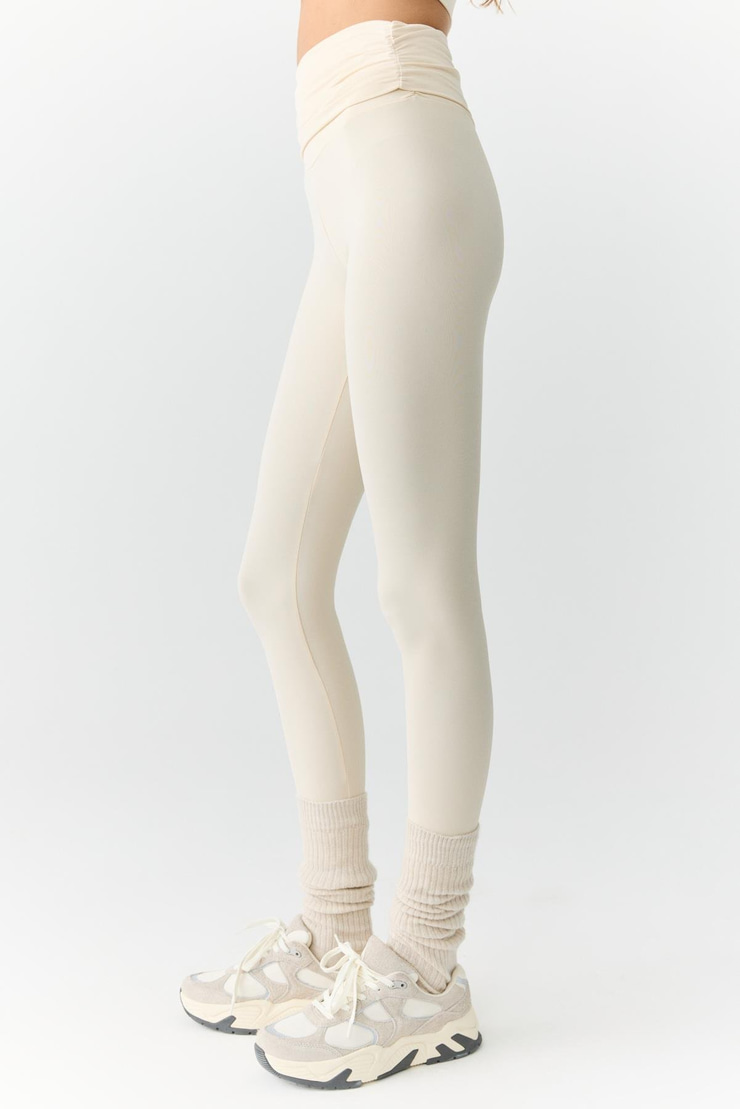 HELIA Kadın Beli Büzgülü Baskılı Ekru Tayt