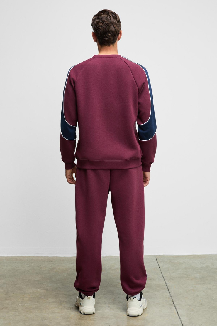 HERCULES Erkek Bisiklet Yaka Önü Nakışlı Kolları Biyeli Bordo Sweatshirt