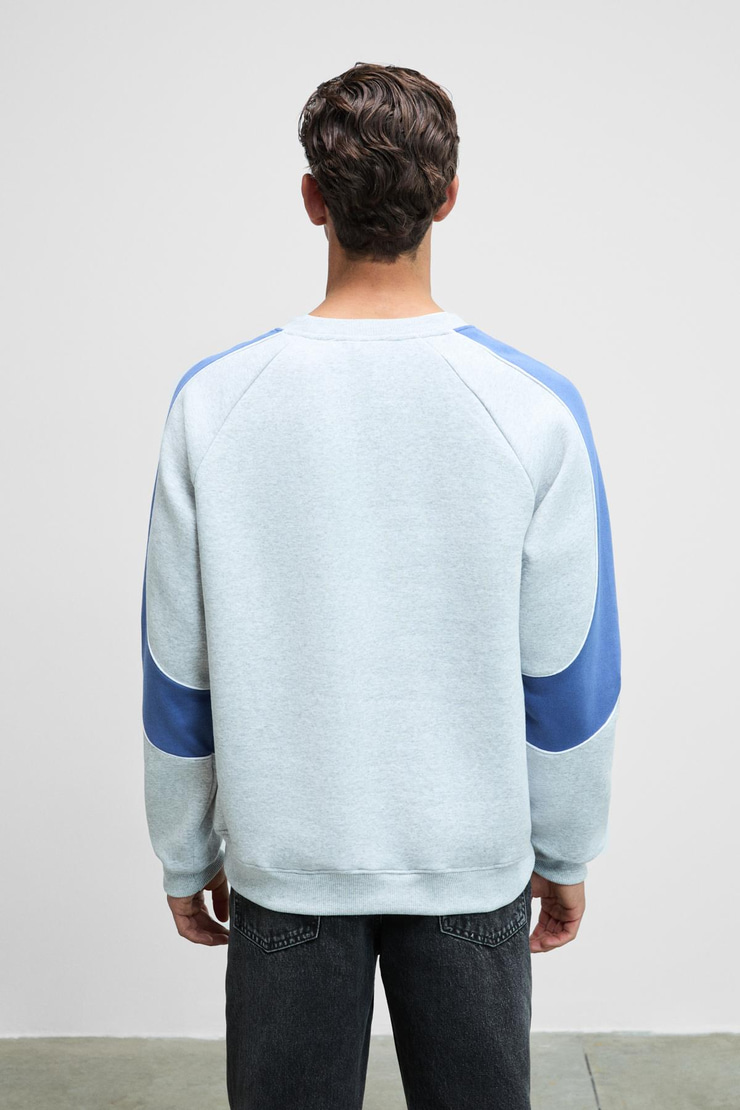 HERCULES Erkek Bisiklet Yaka Önü Nakışlı Kolları Biyeli Grimelanj Sweatshirt