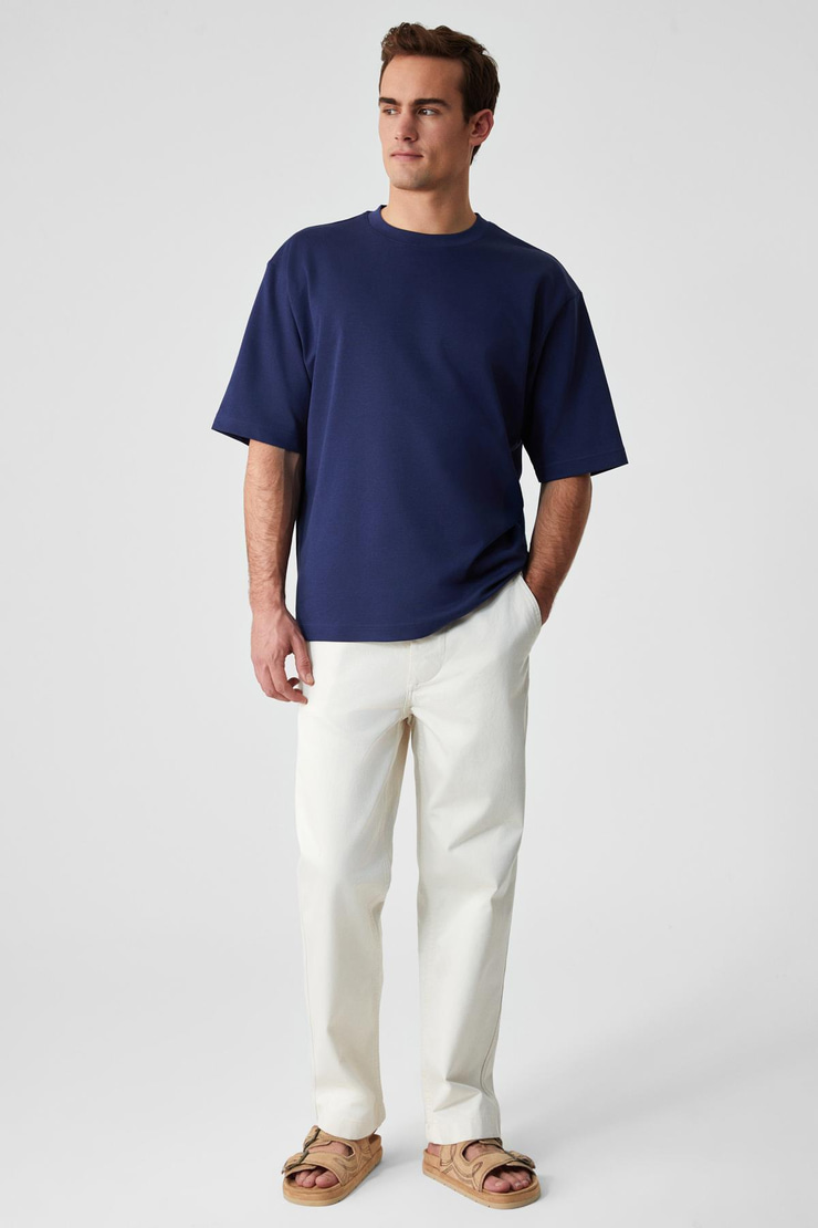 HISON Erkek Relaxed Bisiklet Yaka Kısa Kollu Lacivert T-Shirt