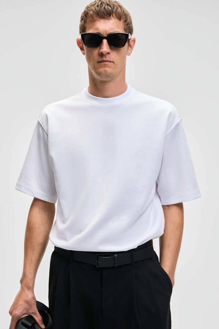 HISON Erkek Relaxed Bisiklet Yaka Kısa Kollu Beyaz T-Shirt