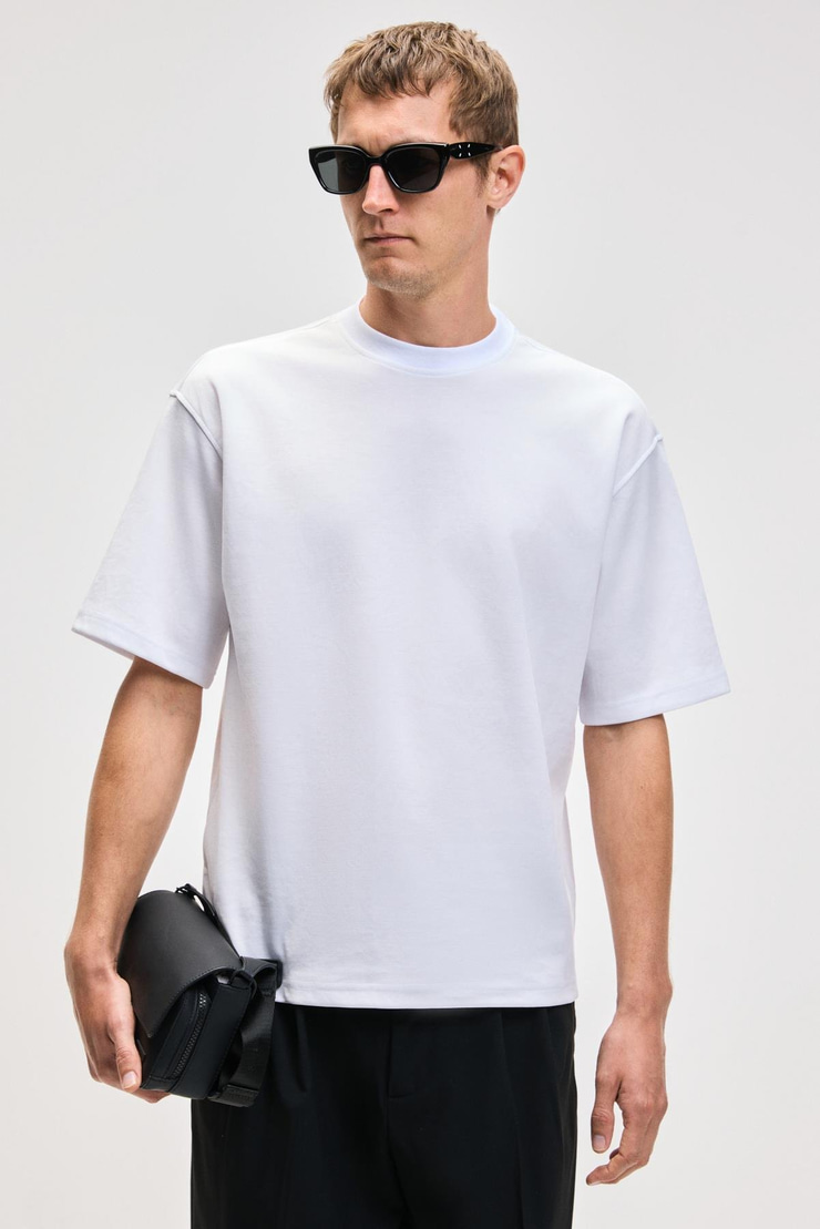 HISON Erkek Relaxed Bisiklet Yaka Kısa Kollu Beyaz T-Shirt