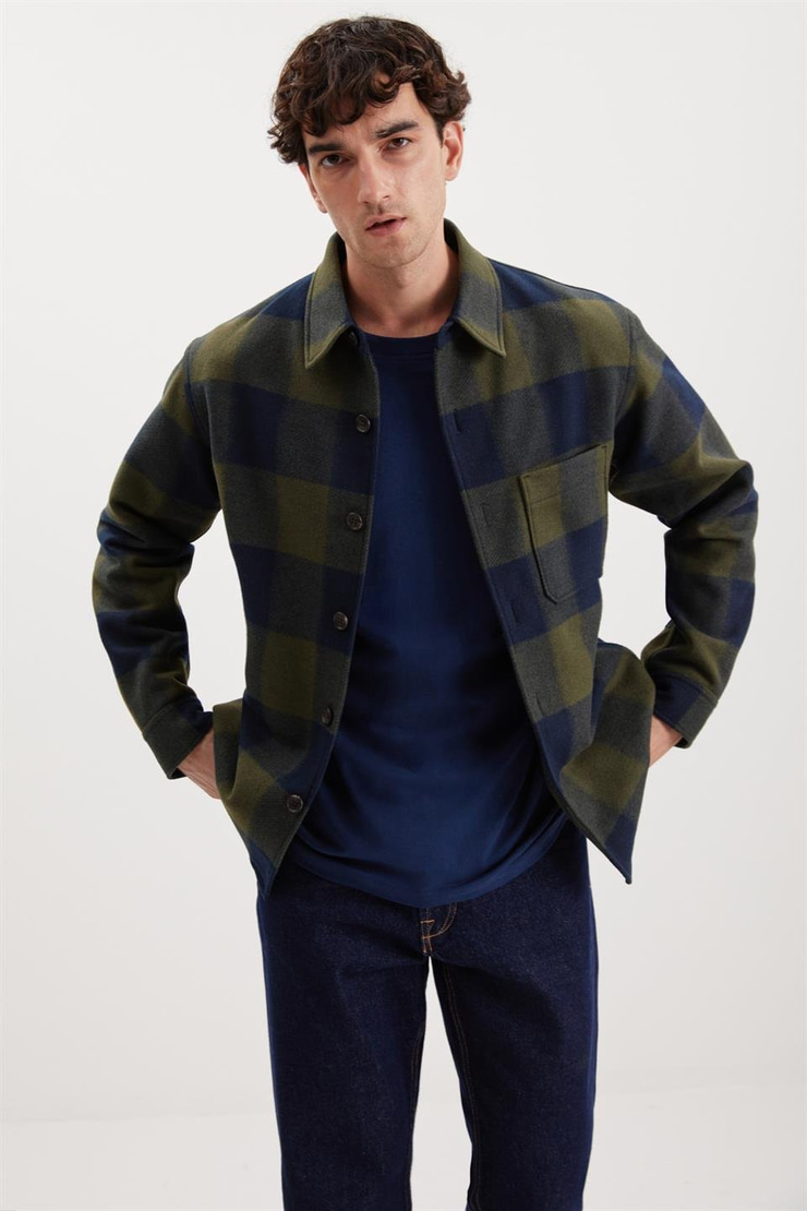 HOLGER Dokuma Regular Lacivert-Haki Tekli Ceket