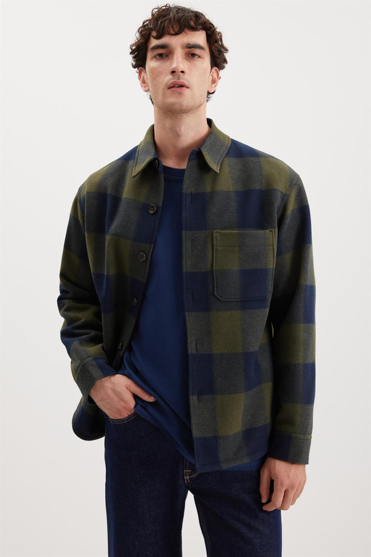 HOLGER Dokuma Regular Lacivert-Haki Tekli Ceket