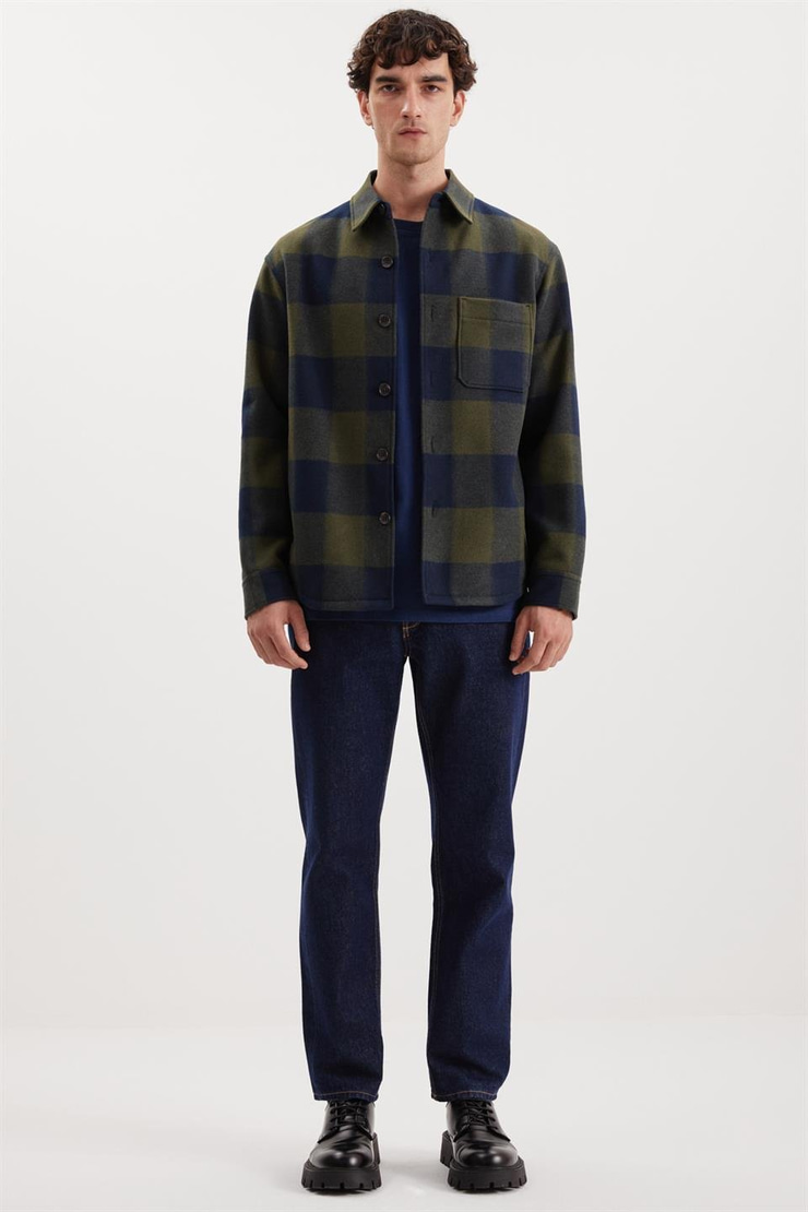 HOLGER Dokuma Regular Lacivert-Haki Tekli Ceket