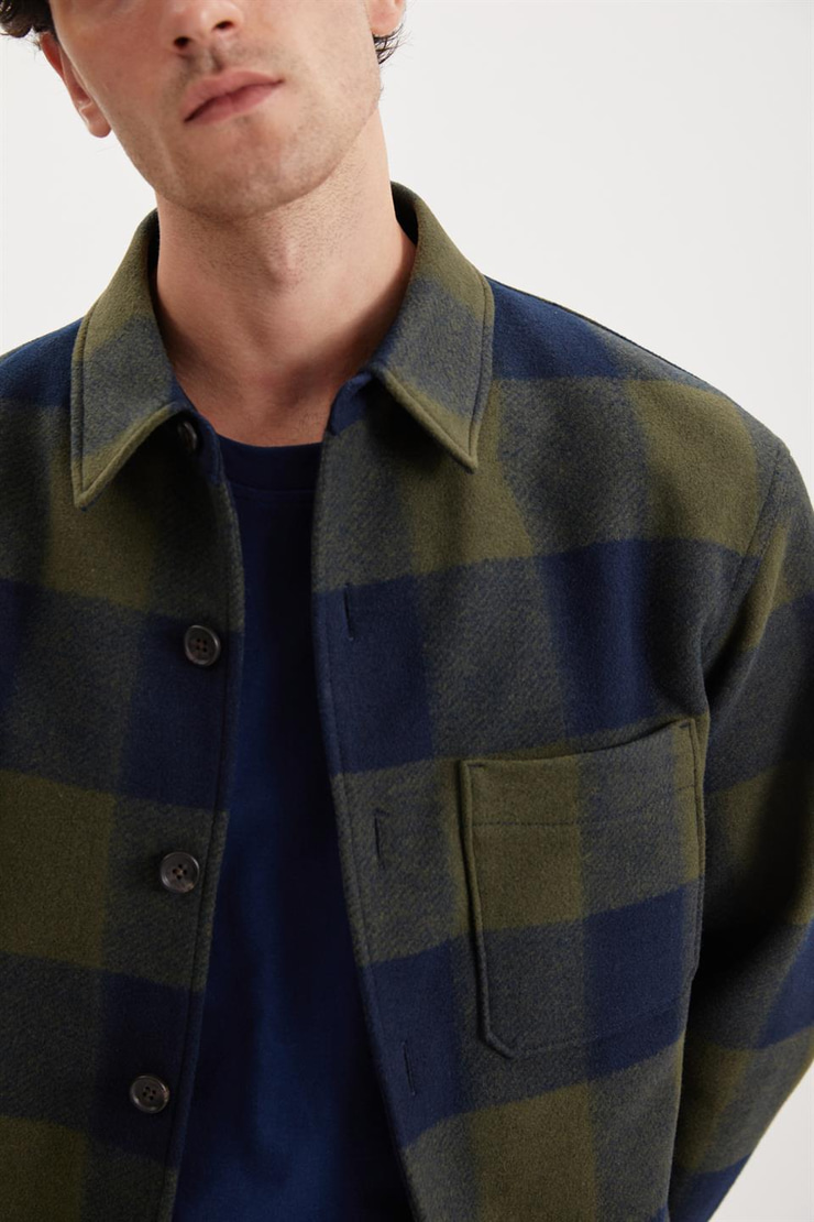 HOLGER Dokuma Regular Lacivert-Haki Tekli Ceket