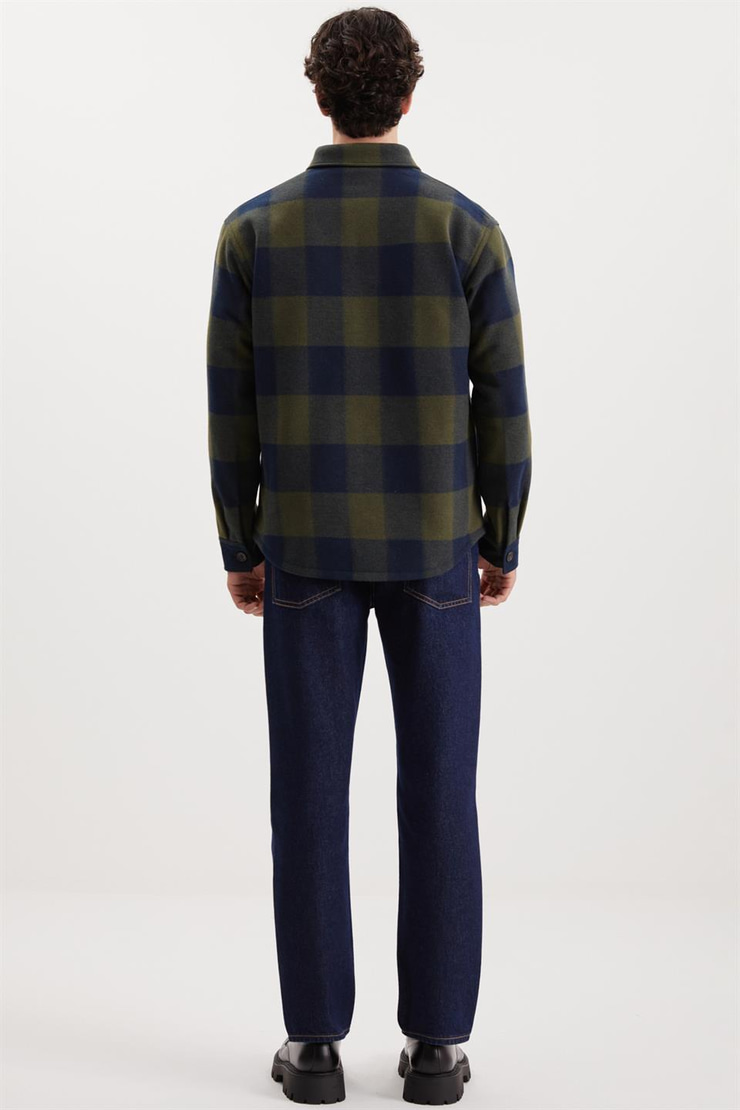 HOLGER Dokuma Regular Lacivert-Haki Tekli Ceket