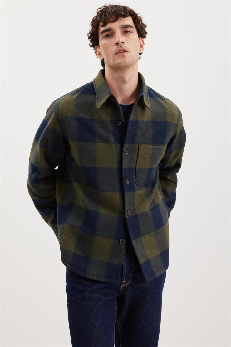 HOLGER Dokuma Regular Lacivert-Haki Tekli Ceket