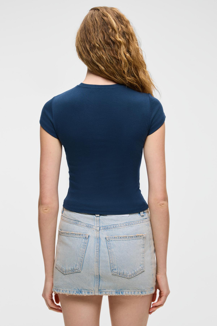 HOPEWELL Kadın Yuvarlak Yaka Örme Slim Fit Lacivert T-Shirt