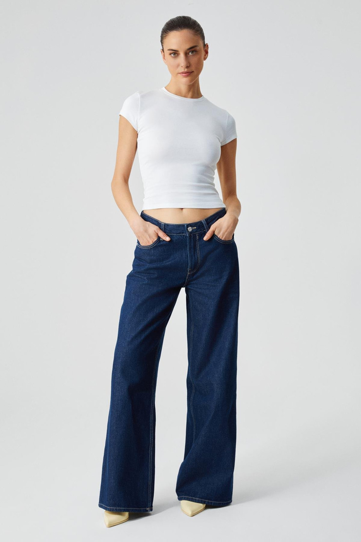 HOPEWELL Kadın Yuvarlak Yaka Örme Slim Fit Beyaz T-Shirt