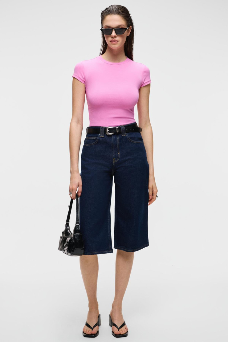 HOPEWELL Kadın Yuvarlak Yaka Örme Slim Fit Pembe T-Shirt