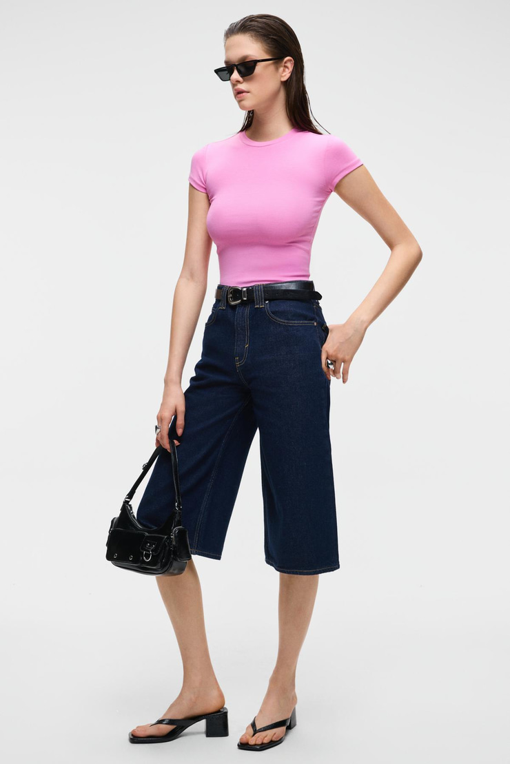 HOPEWELL Kadın Yuvarlak Yaka Örme Slim Fit Pembe T-Shirt