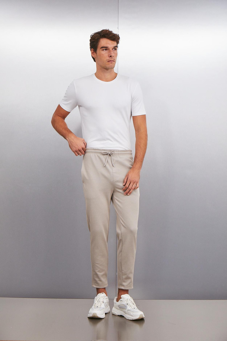 HUXLEY  Regular Bej Tekli Pantolon