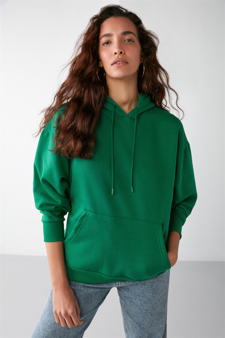 IDA Dokuma Oversize Yeşil Tekli Sweatshirt