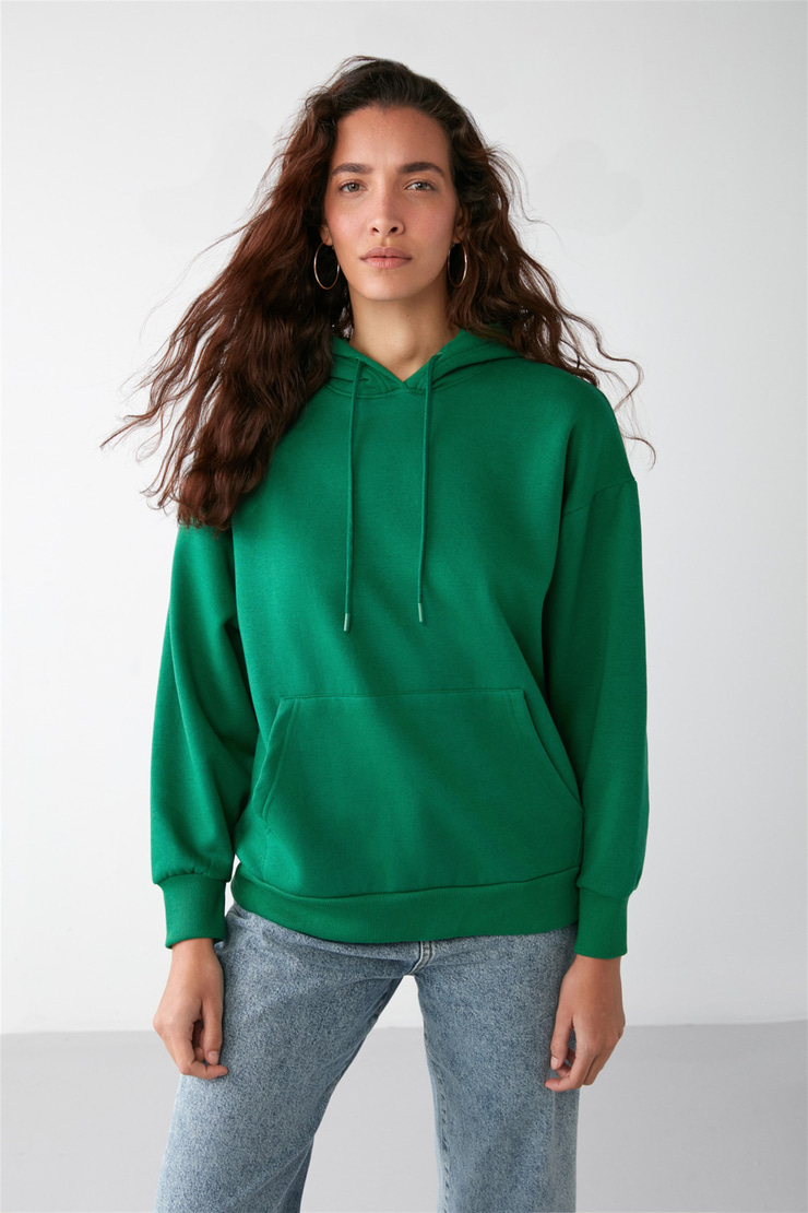 IDA Dokuma Oversize Yeşil Tekli Sweatshirt