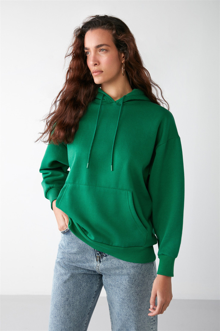 IDA Dokuma Oversize Yeşil Tekli Sweatshirt