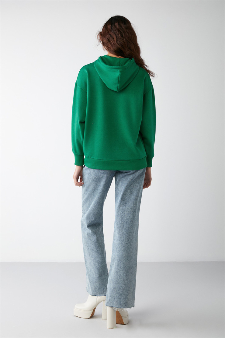 IDA Dokuma Oversize Yeşil Tekli Sweatshirt