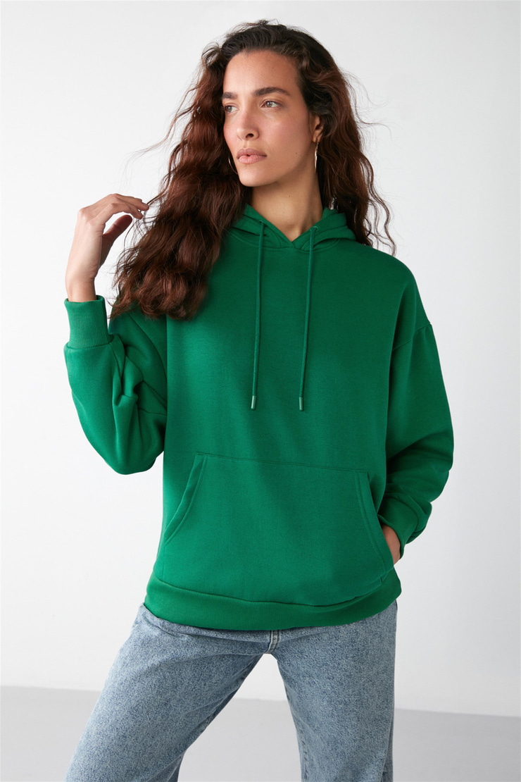 IDA Dokuma Oversize Yeşil Tekli Sweatshirt