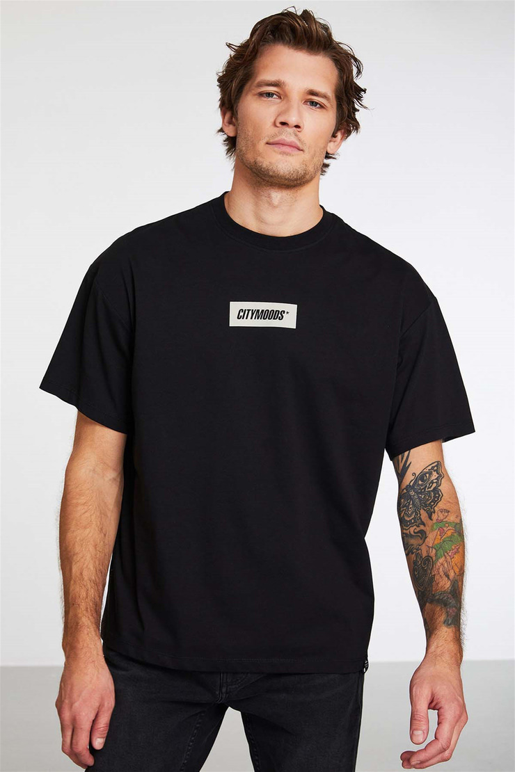 INVENTION Örme Oversize Siyah  T-Shirt