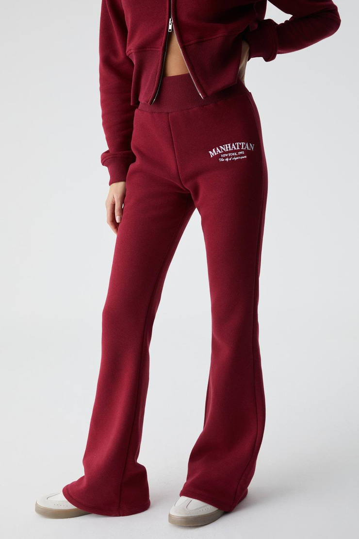 IRESSEN Kadın Nakış Desenli Regular Fit Bordo Eşofman Altı