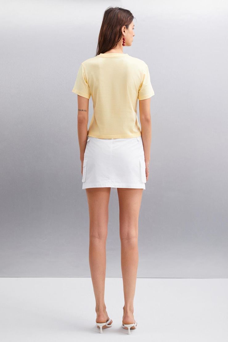 IVONNE Basic Crop Sarı Tekli T-Shirt