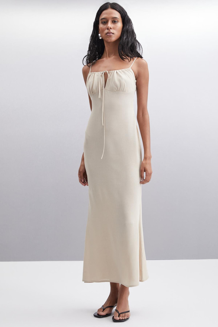 JANET Basic Slim Bej Tekli Elbise